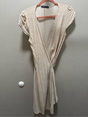 Brandy Melville Cream Midi Wrap Dress with Tiny Pink Floral Print